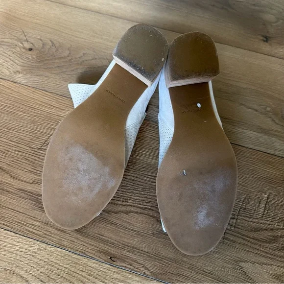 Cole Haan Suede Open‎ Toe Booties Beige Stacked Heel Perforated Women’s - Picture 5 of 7